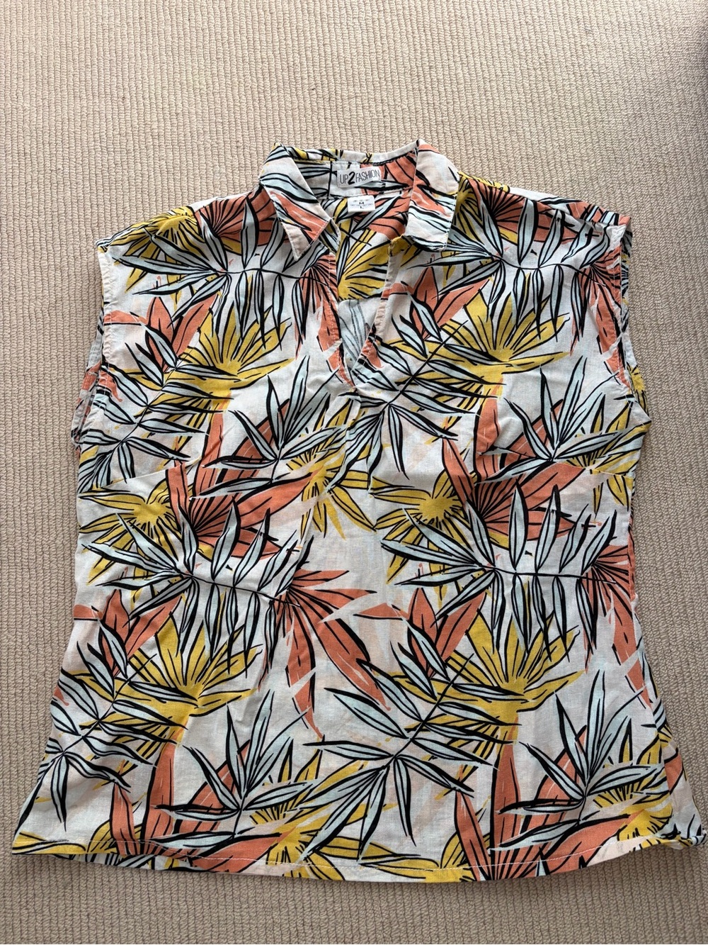 Women’s Tropical Print Sleeveless Top - linen/cotton blend